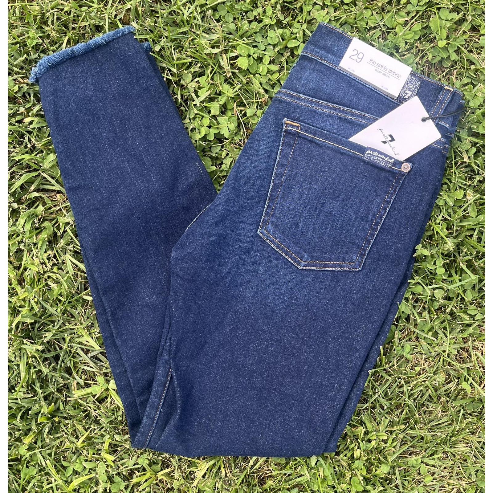 7 For All Mankind Jeans Womens 29 Blue Serranonight Ankle Skinny Raw Hem Denim